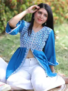 Sangria Women Ethnic Motifs Printed Chikankari A-Line Short Kurti