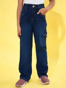 Purple Feather Girls Straight Fit High-Rise Stretchable Cargo Styles Jeans