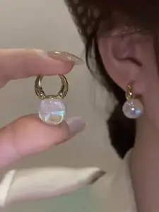 SUBHAGALANKAR Gold-Plated Pearls Beaded Circular Shaped Hoop Earrings