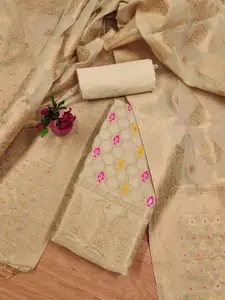 Panzora Ethnic Motifs Woven Design Zari Unstitched Dress Material