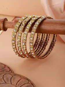 T4 JEWELS Set Of 4 Gold-Plated Kundan Studded Bangles