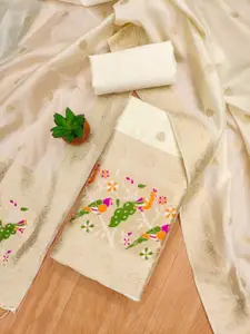 Panzora Ethnic Motifs Woven Design Zari Unstitched Dress Material