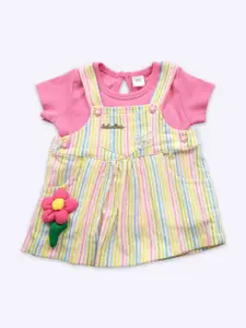 Babys Day Infant Girls Printed Cotton Dungarees With T-Shirt