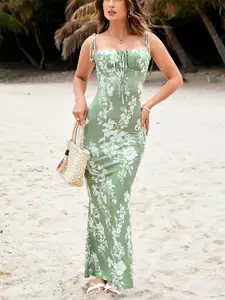 all about you Floral Print Tie-Up Bodycon Maxi Dress