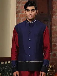 PATR Mandarin Collar Woven Nehru Jacket