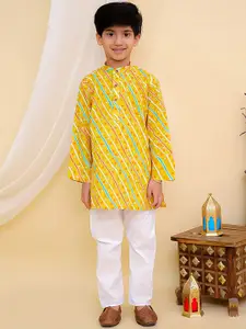Superminis Boys Leheriya Printed Layered Pure Cotton Kurta with Pyjamas