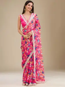 SGF11 Floral Printed Embroidered Pure Georgette Saree