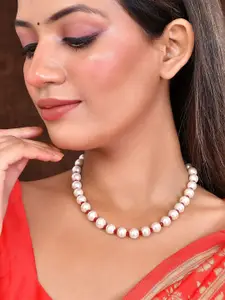 MANSIYAORANGE Gold-Plated Crystals Studded & Premium Quality Pearls Beaded Necklace