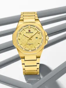Naviforce Men Dial & Stainless Steel Straps Analogue Date Aperture Watch NF9245 G/G/G