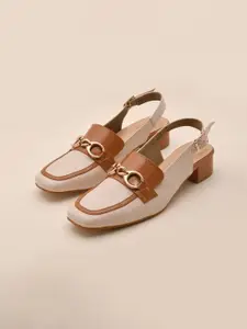 La Fiza Women Square Toe PU Block Pumps with Buckles