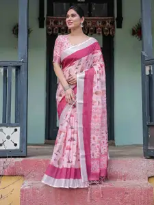 SGF11 Woven Design Pure Linen Saree With Blouse Piece
