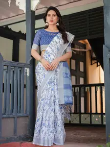 SGF11 Floral Printed Pure Linen Saree