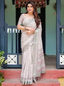 SGF11 Floral Pure Linen Handloom Saree