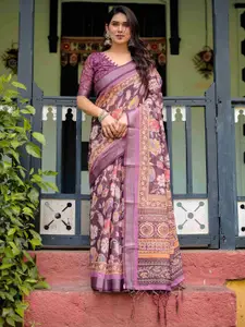 SGF11 Floral Printed Pure Linen Saree