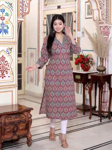 Jevi Prints Ethnic Motifs Printed V-Neck Pure Cotton Straight Kurta