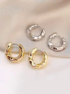 KRENOZ Set of 2 Gold-Plated Textured Circular Hoop Earrings