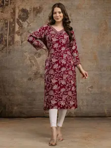 DRESSAR Floral Printed V Neck Straight Kurta