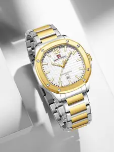 Naviforce Men Dial & Stainless Steel Straps Analogue Date Aperture Watch NF9243S G/W