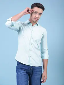 Crimsoune Club Men Classic Slim Fit Windowpane Checked Spread Collar Cotton Casual Shirt