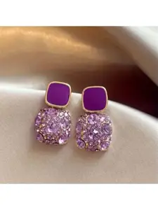 SUBHAGALANKAR Gold-Plated Rhinestones Studded Square Shaped Drop Earrings