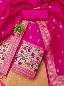 Panzora Floral Woven Design Zari Unstitched Dress Material