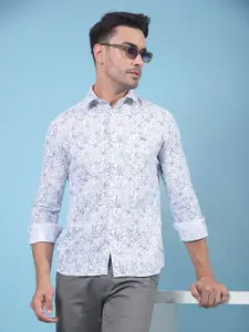 Crimsoune Club Men Classic Slim Fit Floral Printed Spread Collar Cotton Casual Shirt