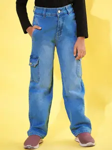 Purple Feather Girls Straight Fit High-Rise Stretchable Jeans