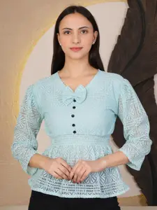 69 FASHION STREET Lace Inserts Bow Empire Top