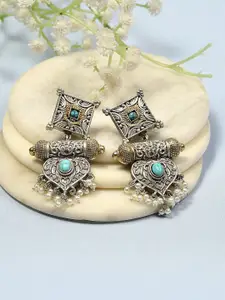 Biba Brass-Plated Contemporary Artificial Stones Studded and Beaded Drop Earrings