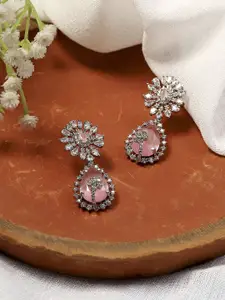 Biba Silver-Plated Contemporary Artificial Stones Studded Drop Earrings