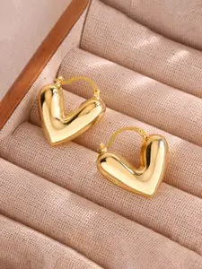 Jewels Galaxy Stainless Steel Gold-Plated Heart Shaped Hoop Earrings