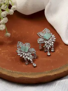 Biba Silver Plated Artificial Stones and Beads Studded Floral Shaped Studs Earrings