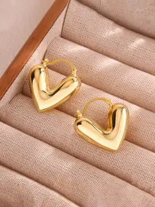 Jewels Galaxy Stainless Steel Gold-Plated Heart Shaped Hoop Earrings