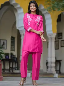 Kiana House Of Fashion Embroidered Mandarin Collar Pure Cotton Top With Trousers Co-Ords