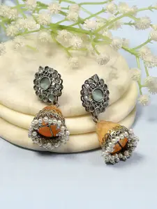 Biba Brass Plated Artificial Stones and Beads Studded Dome Shaped Jhumkas Earrings