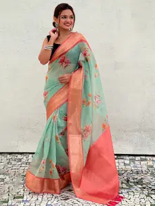 SGF11 Floral Printed Zari Organza Kanjeevaram Saree