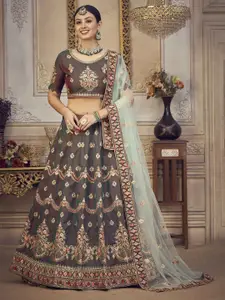 KALINI Women Embroidered Semi-Stitched Lehenga & Unstitched Blouse With Dupatta