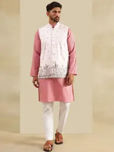 SOJANYA Floral Printed Mandarin Collar Straight  Kurta With Pyjamas & Nehru Jacket