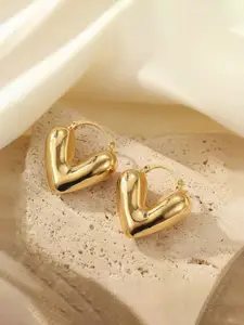 Jewels Galaxy Stainless Steel Gold-Plated Heart Shaped Hoop Earrings