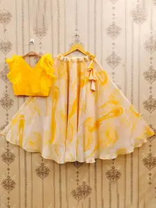 JOVK DESIGN Girls Tie And Dye Printed V Neck Georgette Blouse & Lehenga