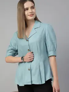 Hancock Women Solid Linen Blend Pleated Classic Formal Shirt