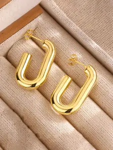 Jewels Galaxy Stainless Steel Gold-Plated Contemporary Half Hoop Earrings