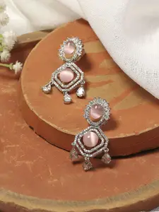 Biba Silver-Plated Artificial Stones Contemporary Oxidised Drop Earrings