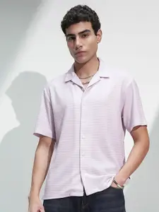 HIGHLANDER Men Comfort Relaxed Fit Textured Cuban Collar Casual Shirt