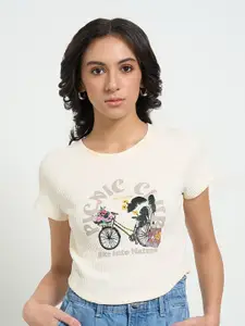 People Women Cotton Round Neck Crop Top