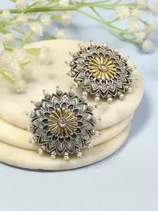 Biba Brass-Plated Circular Artificial Stones Studded Oxidised Studs