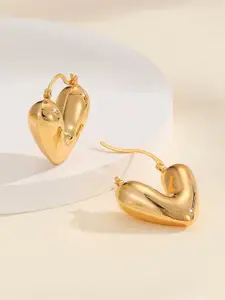 Jewels GalaxyStainless Steel Gold-Plated Heart Shaped Hoop Earrings