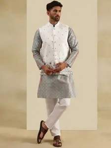 SOJANYA Geometric Jacquard Woven Design Straight Kurta With Pyjama & Nehru Jacket