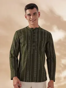 Anouk Men Striped Mandarin Collar Thread Work Kurta