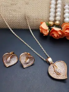 BLACKBOX Rose Gold Rose Gold Heart Shape  Cz Pendant Set For Women & Girls
